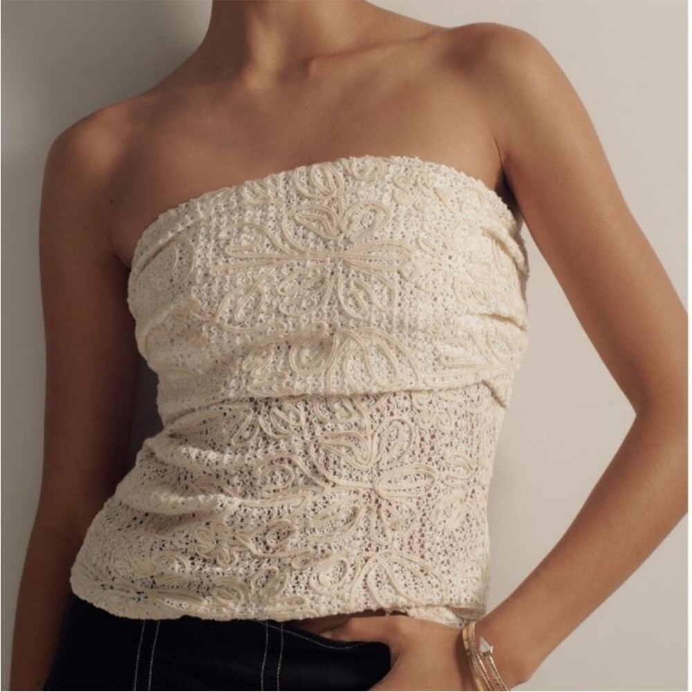 Anthropologie Cream Lace Strapless Blouse